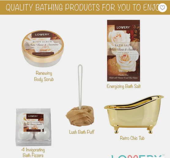 Set Lovery de Spa para el Hogar Rosa Blanca y Jazmín - Kit de Cuidado Corporal de 11 Piezas